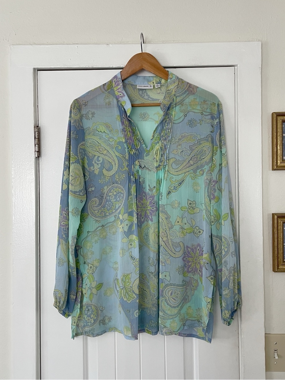 Susan Graver Long Sleeved Tunic Shirt Top Blouse Women Sheer Paisley Size L